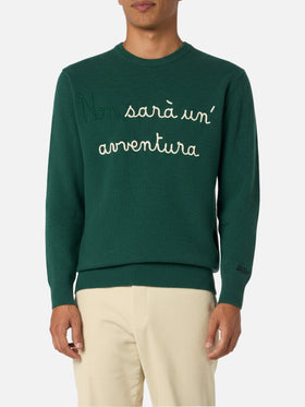 Green sweater Heron with Non sarà un'avventura embroidery