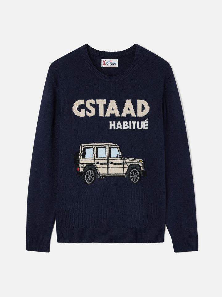 Maglia girocollo Heron blu navy con intarsio Gstaad Habitué