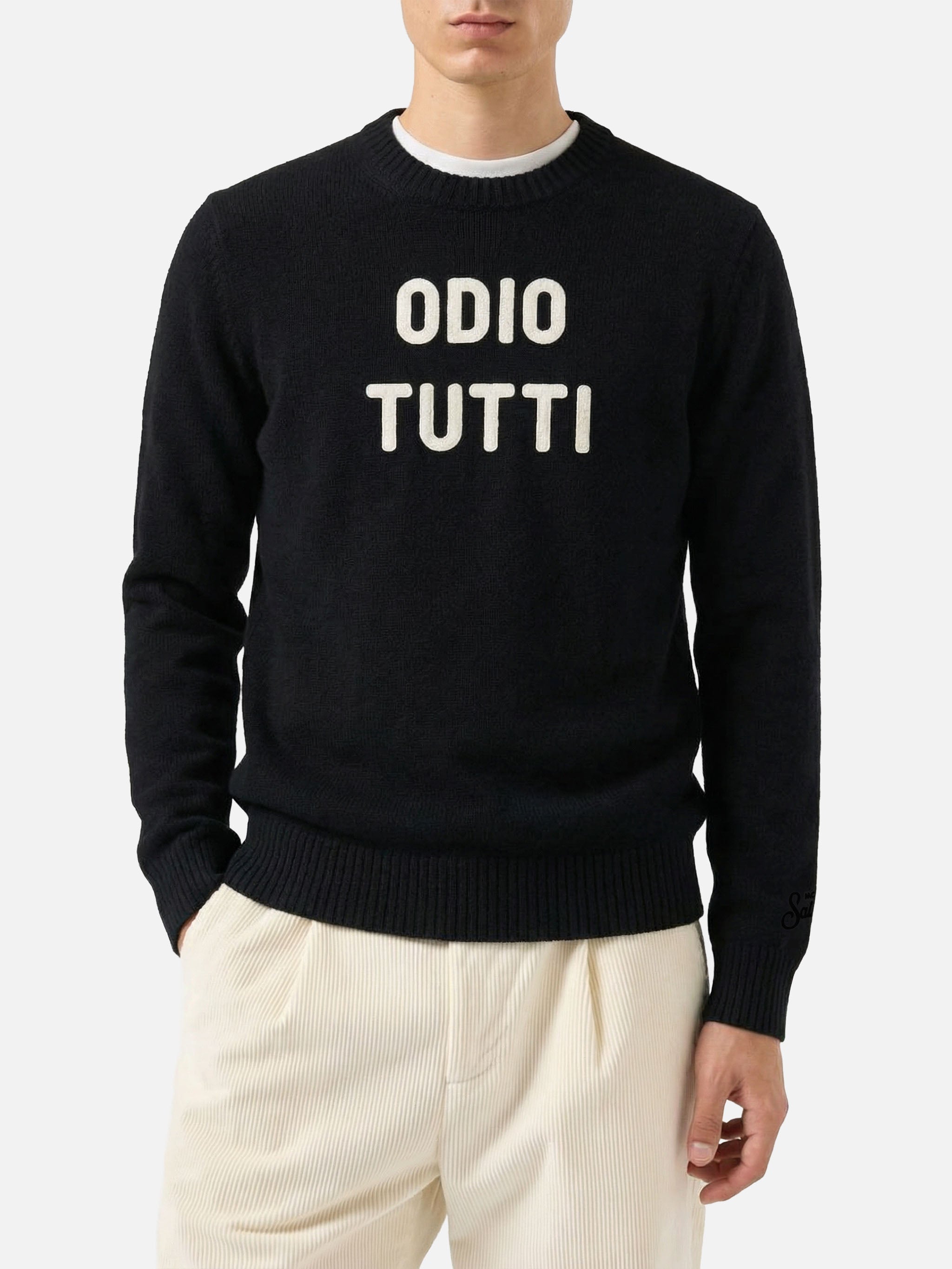 Black crewneck Heron with Odio tutti jacquard – MC2 Saint Barth