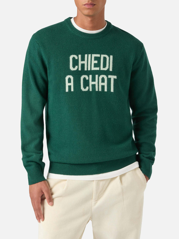 Maglia girocollo Heron verde con intarsio Chiedi A Chat