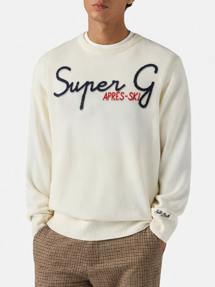 Off-white crewneck Heron with Super G embroidery | SUPER G SPECIAL EDITION
