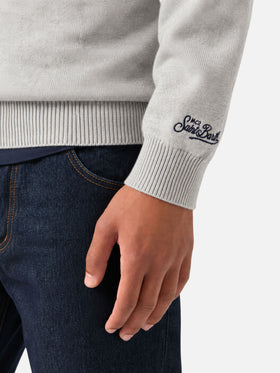 Sudadera gris con cuello redondo Heron con bordado Super G | SUPER G SPECIAL EDITION 