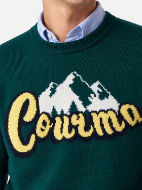 Grey Heron crewneck sweater with Courmayeur mountains jacquard