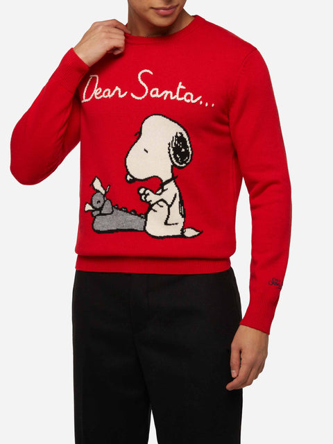 Red sweater Heron with Snoopy jacquard and embroidery | SNOOPY PEANUTS® SPECIAL EDITION - MC2 Saint Barth
