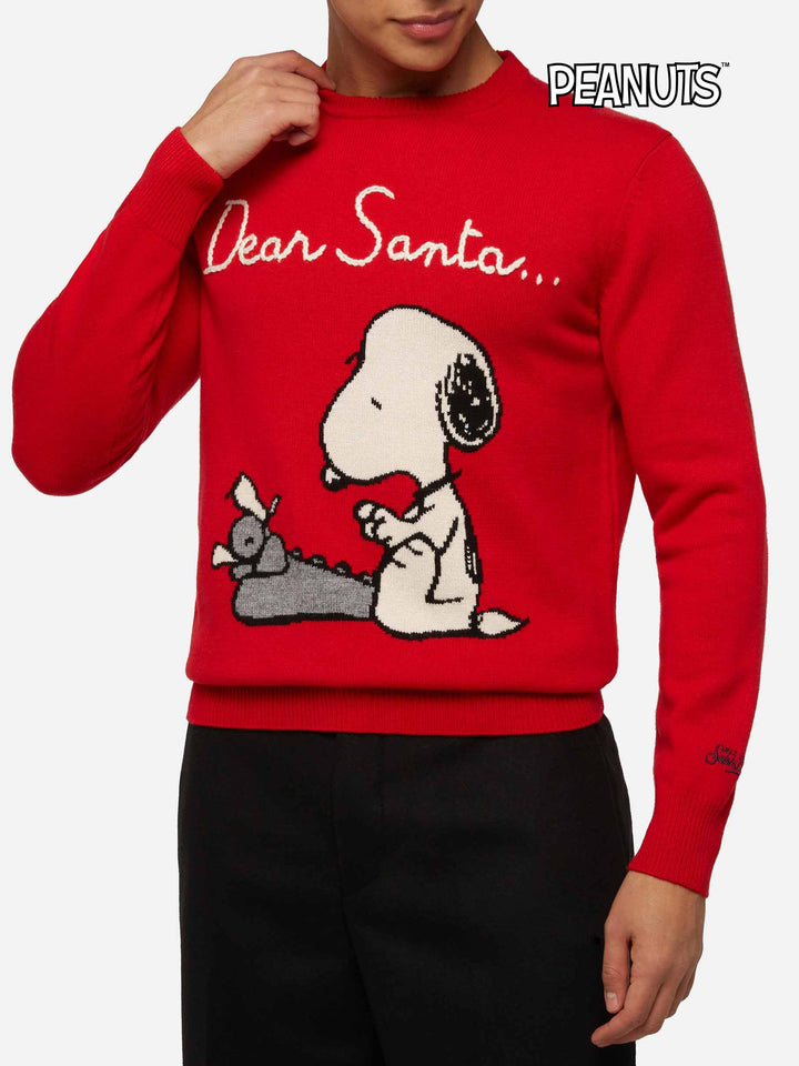 Red sweater Heron with Snoopy jacquard and embroidery | SNOOPY PEANUTS® SPECIAL EDITION