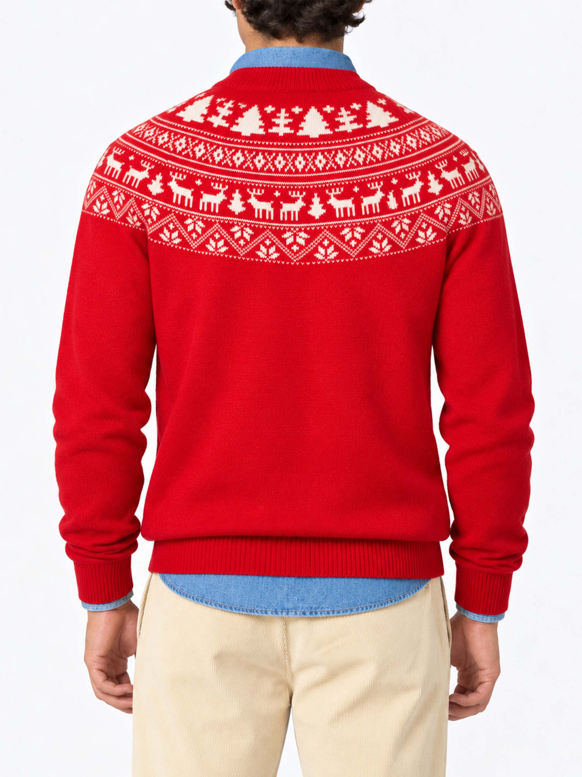 Red Heron crewneck sweater with reindeer jacquard