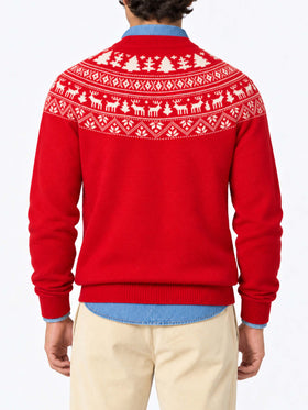 Red Heron crewneck sweater with reindeer jacquard