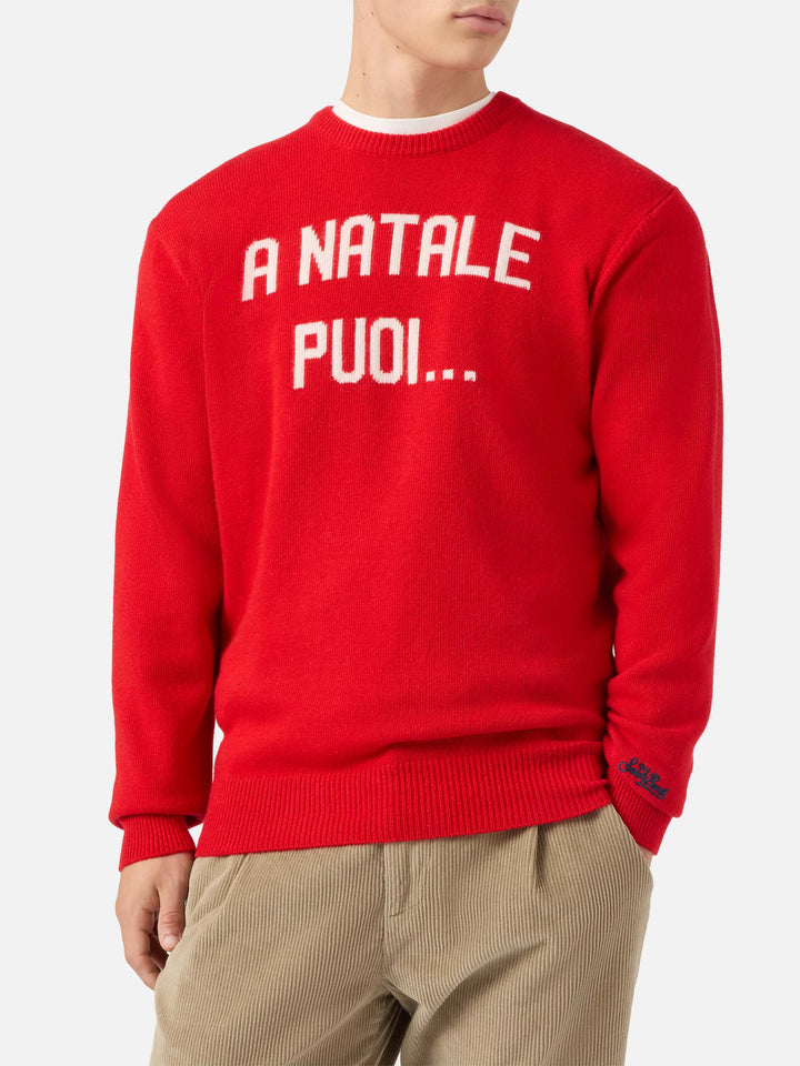 Heron sweater in red with A Natale puoi... jacquard