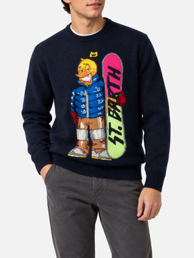 Green Heron crewneck sweater with Crypto Ducky snowboard jacquard | Special edition