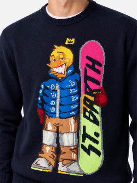 Green Heron crewneck sweater with Crypto Ducky snowboard jacquard | Special edition