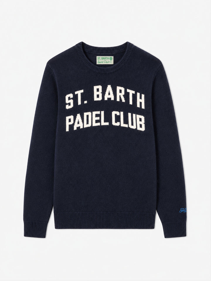 Maglia girocollo Heron blu navy con jacquard St. Barth Padel Club