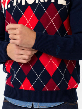 Maglione Heron rosso e blu con motivo argyle e jacquard St. Moritz
