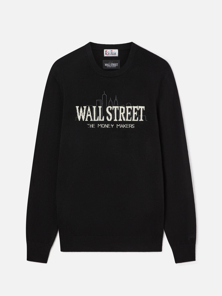 Black Heron Light crewneck knit with Wall Street intarsia | Special edition