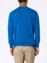 Man ski blue sweater Heron with Ho sempre sbagliato tutto embroidery