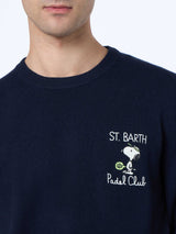 Man blue sweater Heron with Snoopy padel mini embroidery | SNOOPY PEANUTS SPECIAL EDITION