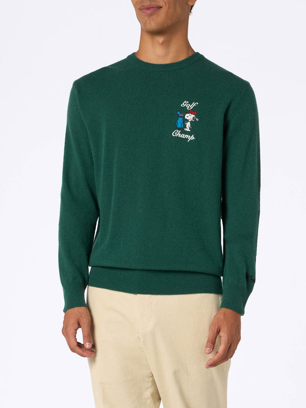 Maglione da uomo verde Heron con ricamo golf champ  Snoopy | EDIZIONE SPECIALE SNOOPY PEANUTS