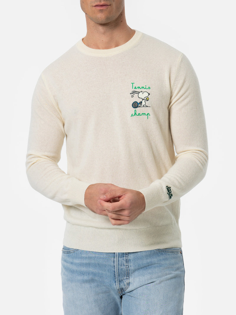 Man white sweater Heron with Snoopy tennis champ embroidery | SNOOPY PEANUTS SPECIAL EDITION