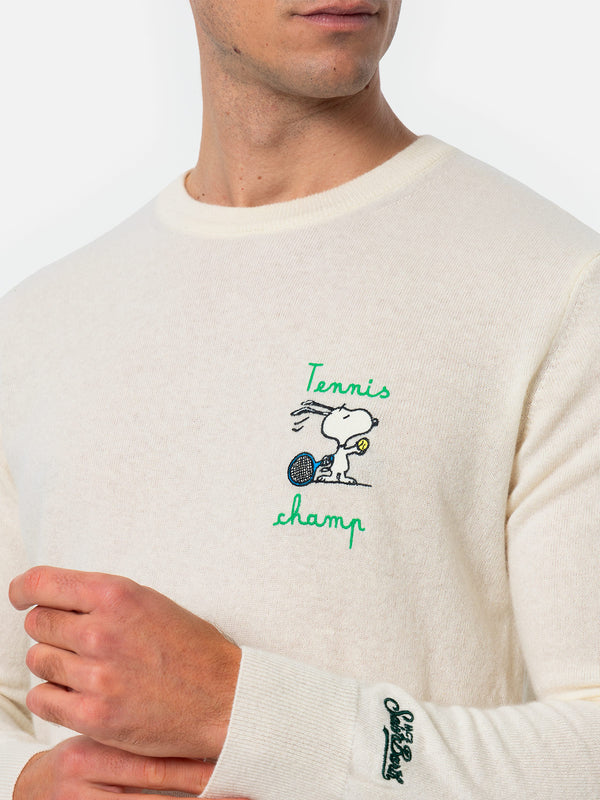 Man white sweater Heron with Snoopy tennis champ embroidery | SNOOPY PEANUTS SPECIAL EDITION