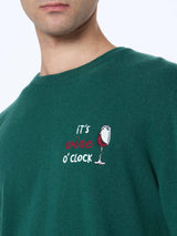 Maglione da uomo verde Heron con ricamo it's Wine o'clock