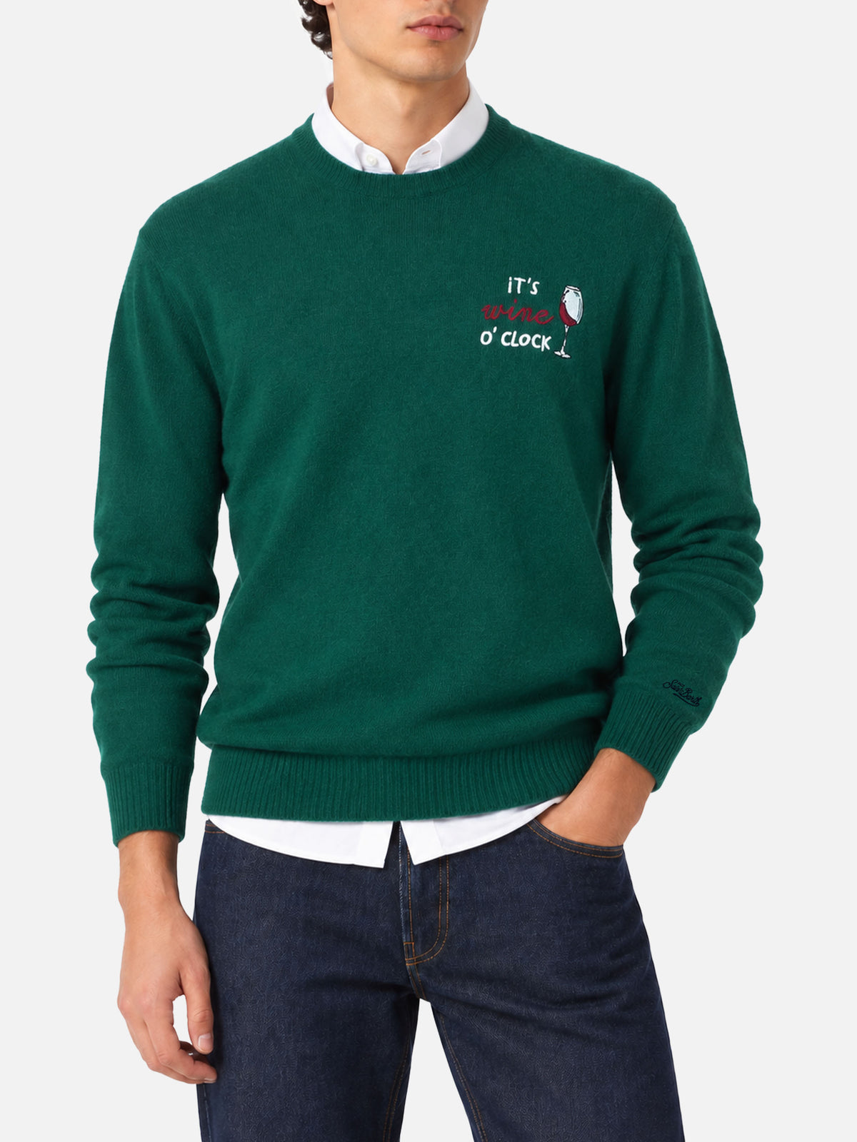 Maglione girocollo Heron con ricamo it's Wine o'clock