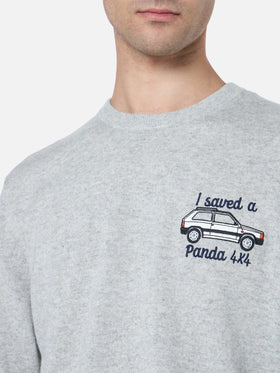 Man gray sweater Heron with  I saved a Panda 4x4 embroidery | FIAT PANDA SPECIAL EDITION