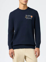 Man blue sweater Heron Light with Sole, Whisky e sei in Pole Position! embroidery| VACANZE DI NATALE SPECIAL EDITION