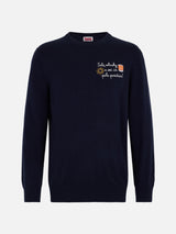 Man blue sweater Heron Light with Sole, Whisky e sei in Pole Position! embroidery| VACANZE DI NATALE SPECIAL EDITION