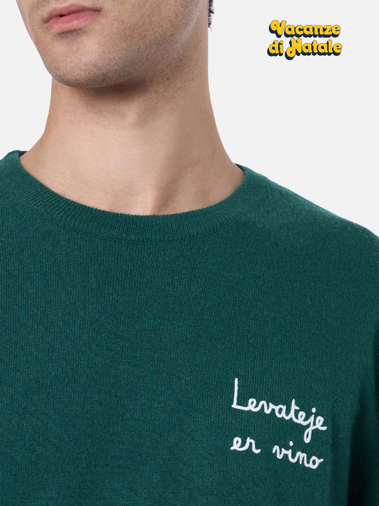 Grüner Herrenpullover Heron Light mit Levateje er vino-Stickerei| VACANZE DI NATALE SONDERAUSGABE