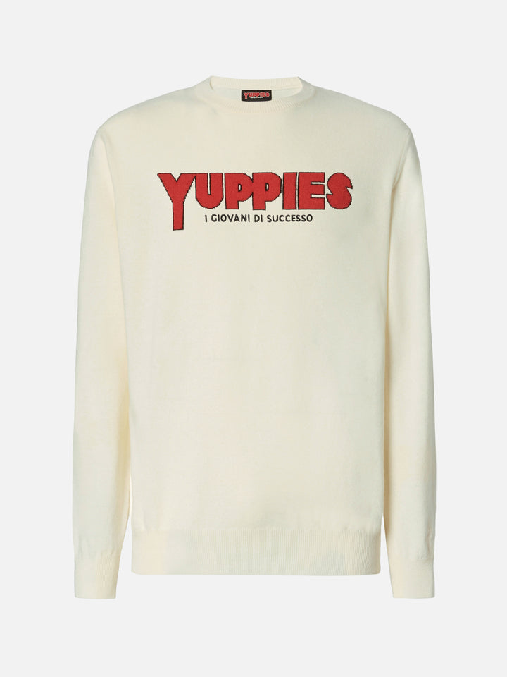 Heron Light sweater in white with Yuppies jacquard and embroidery | YUPPIES SPECIAL EDITION