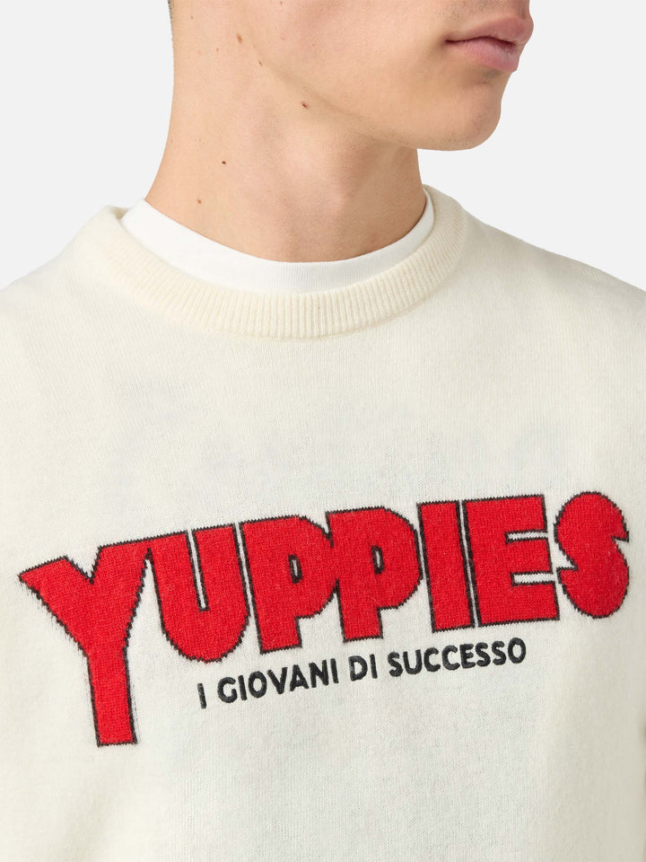 Heron Light sweater in white with Yuppies jacquard and embroidery | YUPPIES SPECIAL EDITION