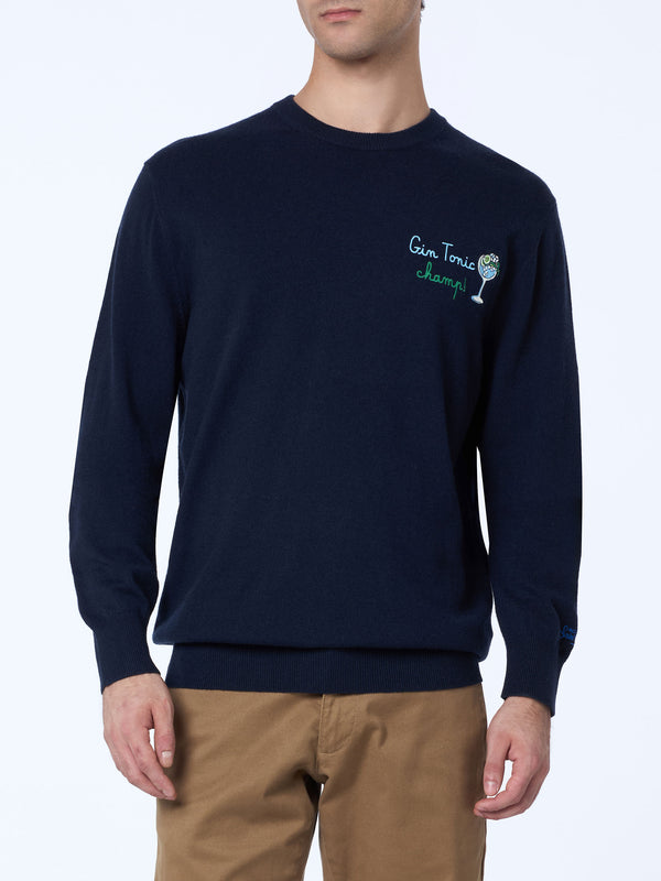 Maglione da uomo blu Heron con ricamo Gin Tonic Champ