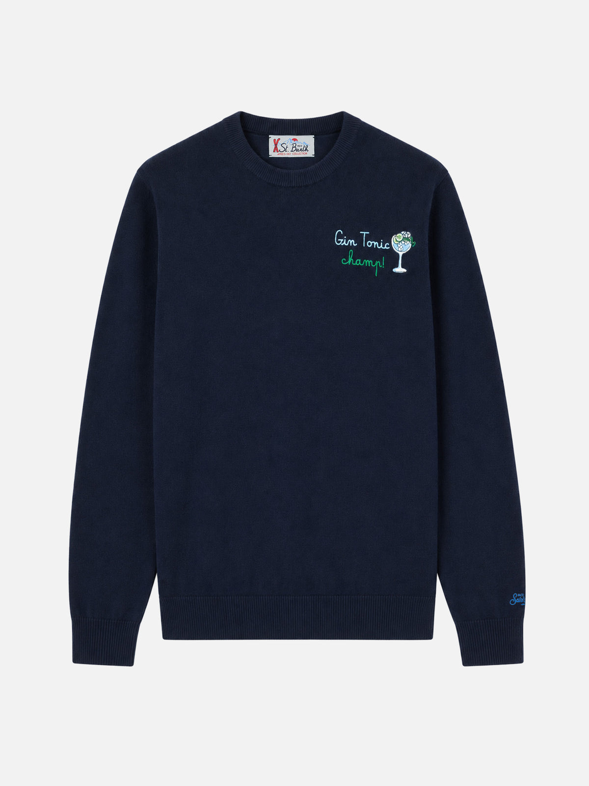 Navy blue Heron Light crewneck sweater with Gin tonic champ embroidery