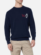 Maglione blu navy da uomo Heron con ricamo Time is money