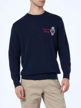 Maglione blu navy da uomo Heron con ricamo Time is money