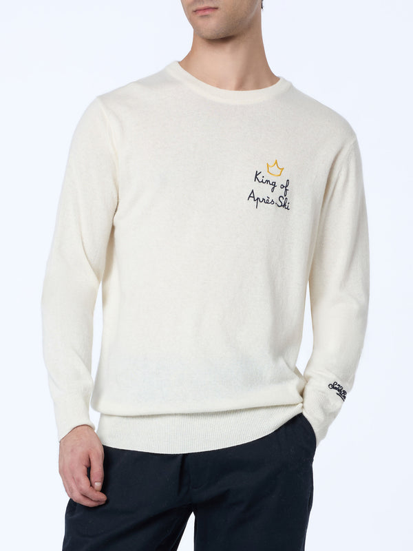 Maglione bianco da uomo Heron con ricamo King of apres ski