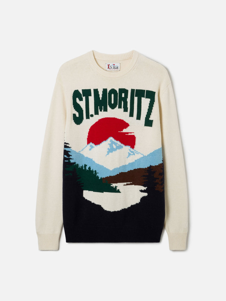 Jersey de cuello redondo Heron con jacquard de postal St. Moritz 