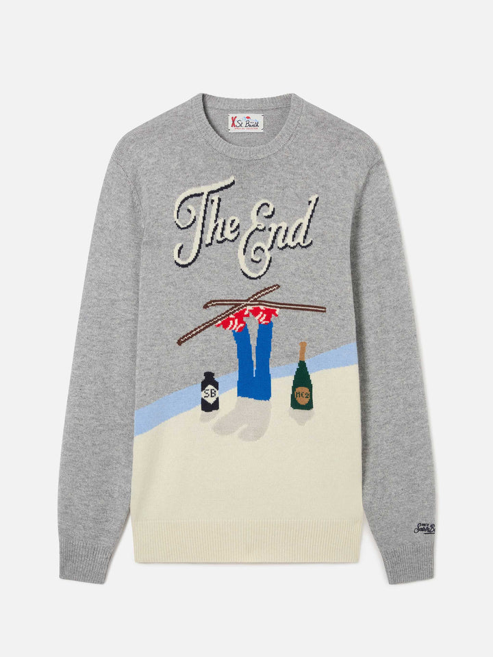 Jersey de punto con cuello redondo Grey Heron con intarsia The End 