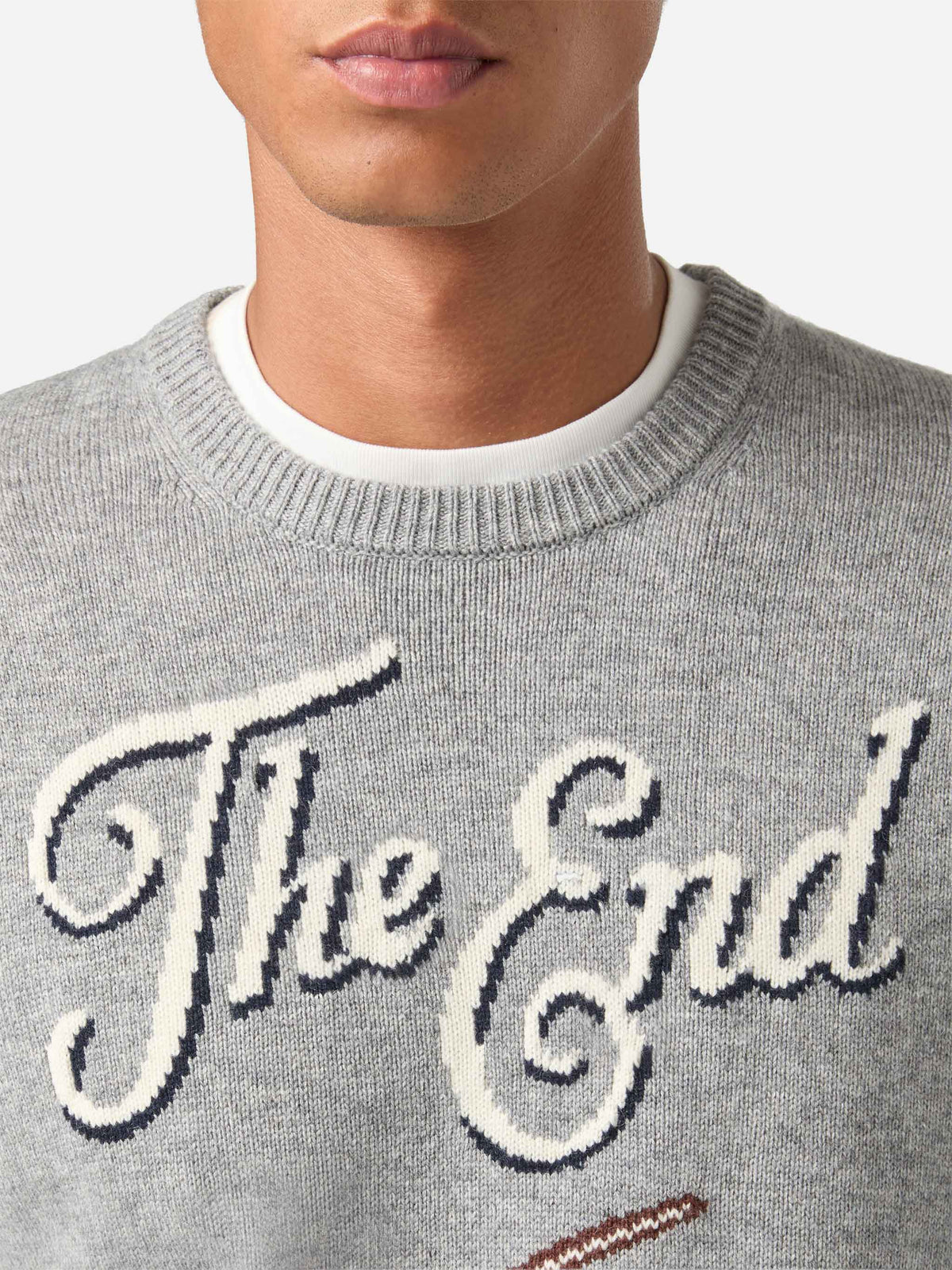 Grey Heron crewneck knit with The End intarsia