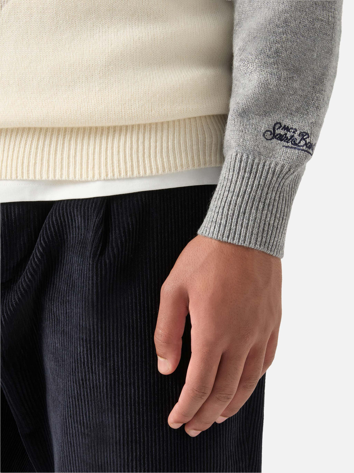 Grey Heron crewneck knit with The End intarsia