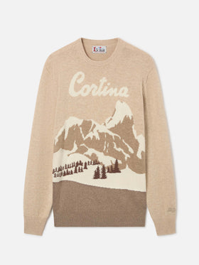 Beiger Rundhals-Strickpullover Heron mit Cortina-Intarsie 