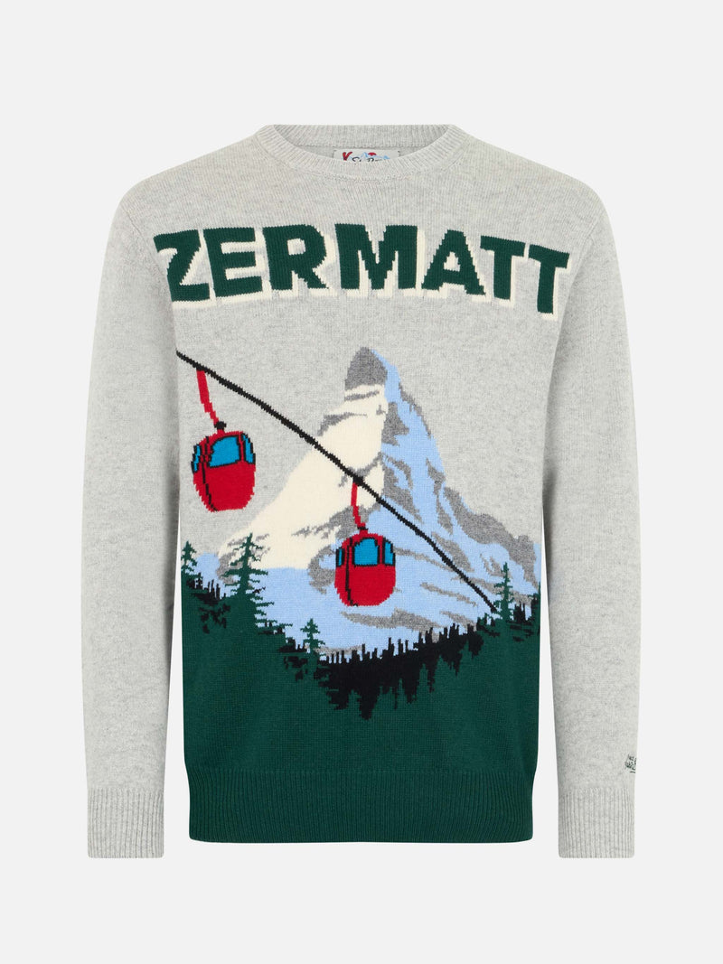 Maglione grigio da uomo Heron con stampa cartolina Zermatt Cable