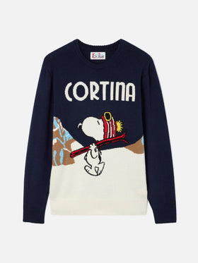 Pull ras du cou Heron en maille Navy blue avec intarsia Snoopy Cortina | Special edition 