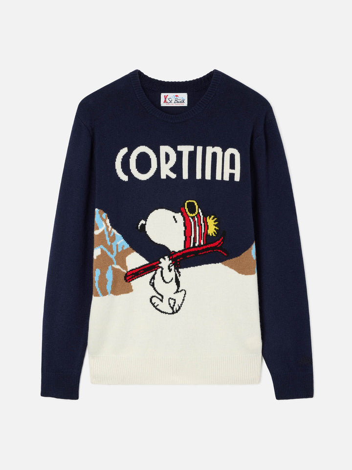 Maglia girocollo Heron blu navy con intarsio Snoopy Cortina | Special edition