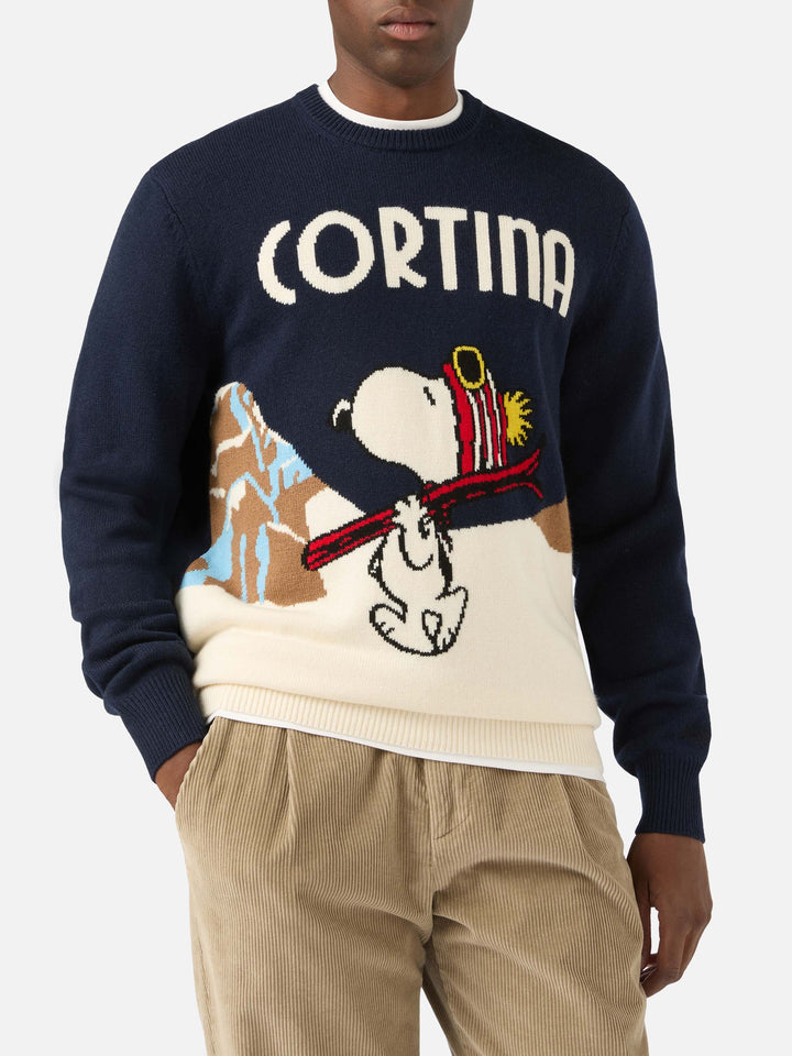 Maglia girocollo Heron blu navy con intarsio Snoopy Cortina | Special edition