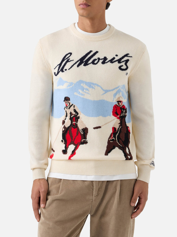 Crewneck-Strick in Grey Heron mit St. Moritz-Intarsie | Special edition 