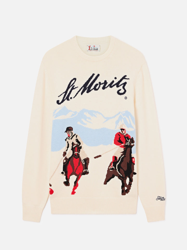 Crewneck-Strick in Grey Heron mit St. Moritz-Intarsie | Special edition 