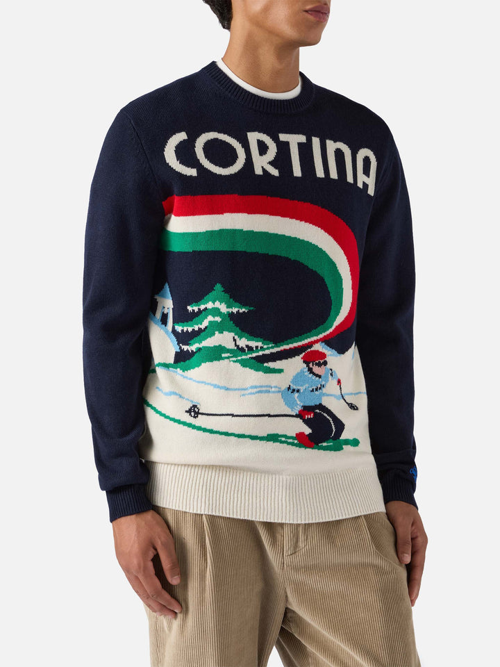 Maglione Heron blu con jacquard cartolina Cortina