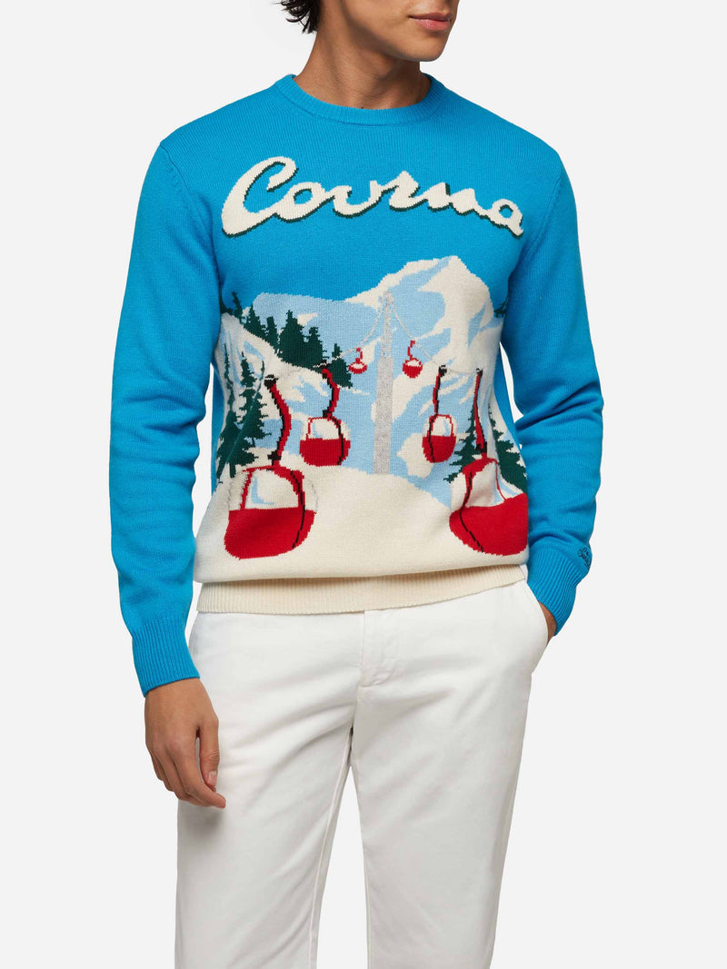 Crewneck sweater Heron with Courma postcard jacquard