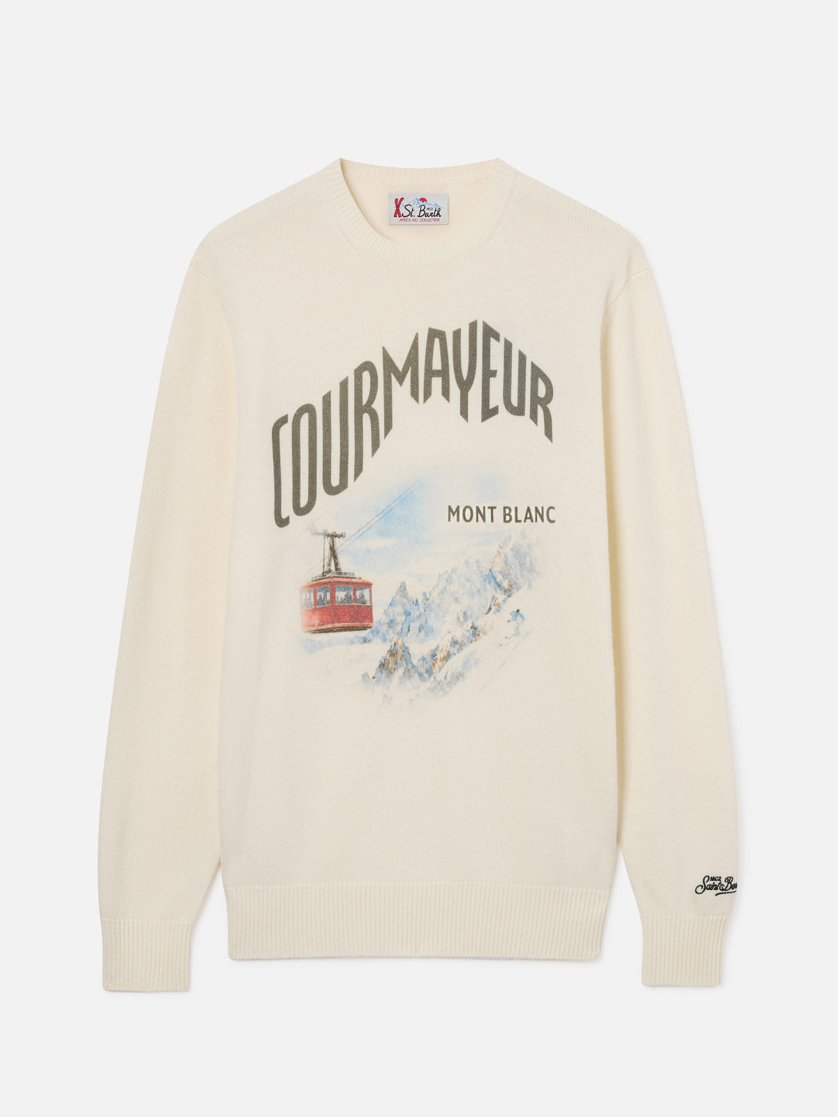 Maglia girocollo Heron grigia in misto lana e cashmere con intarsio Courmayeur | Special edition