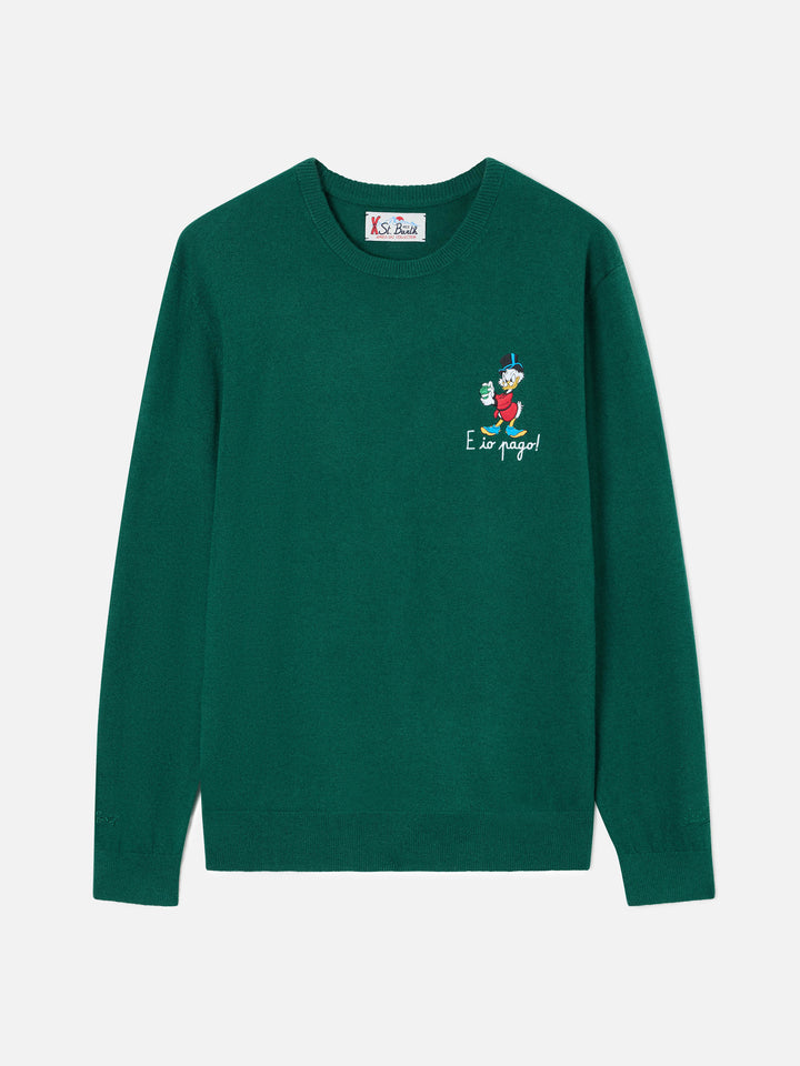 Maglia girocollo Heron Light verde in misto lana e cashmere con ricamo Zio Paperone | Special edition